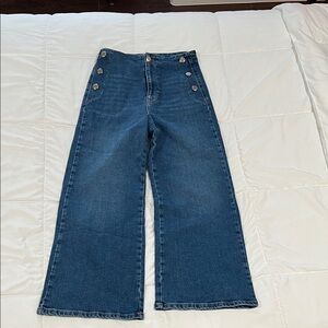 Zara Button-Detail Wide-Leg Jeans in Dark Blue